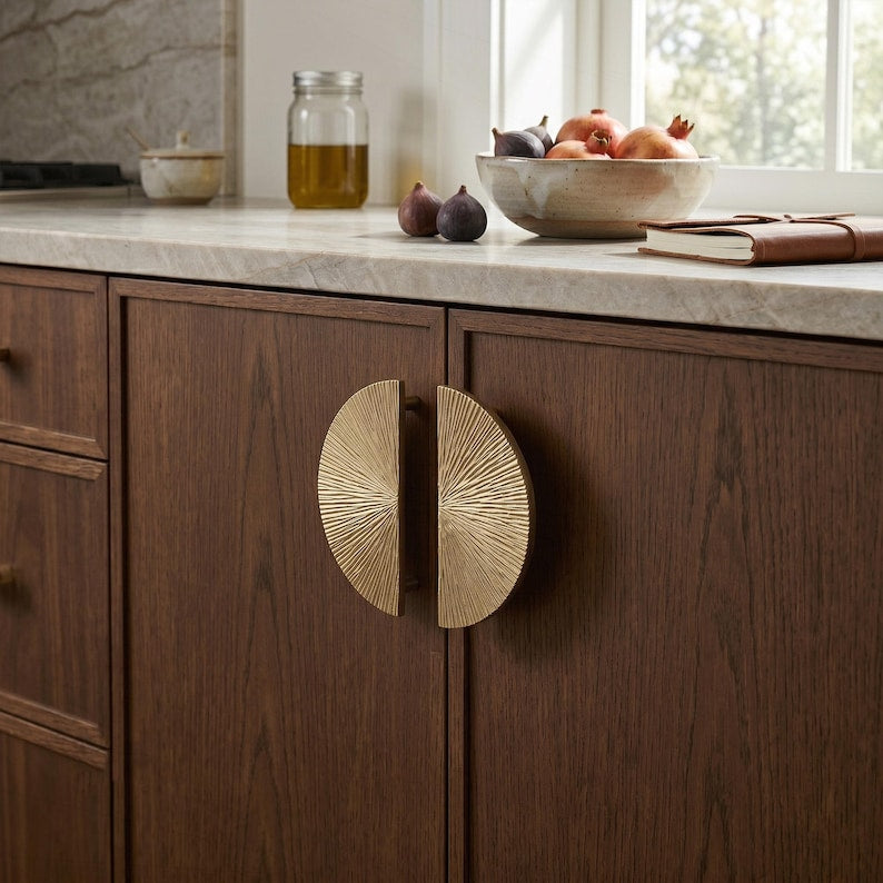 Hammered Brass Half Moon Cabinet Pulls & Knobs