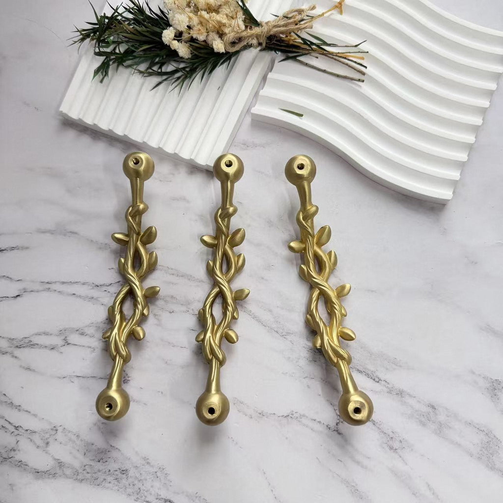 Brass Leaf Cabinet Handles – Twisted Vine Drawer Pulls