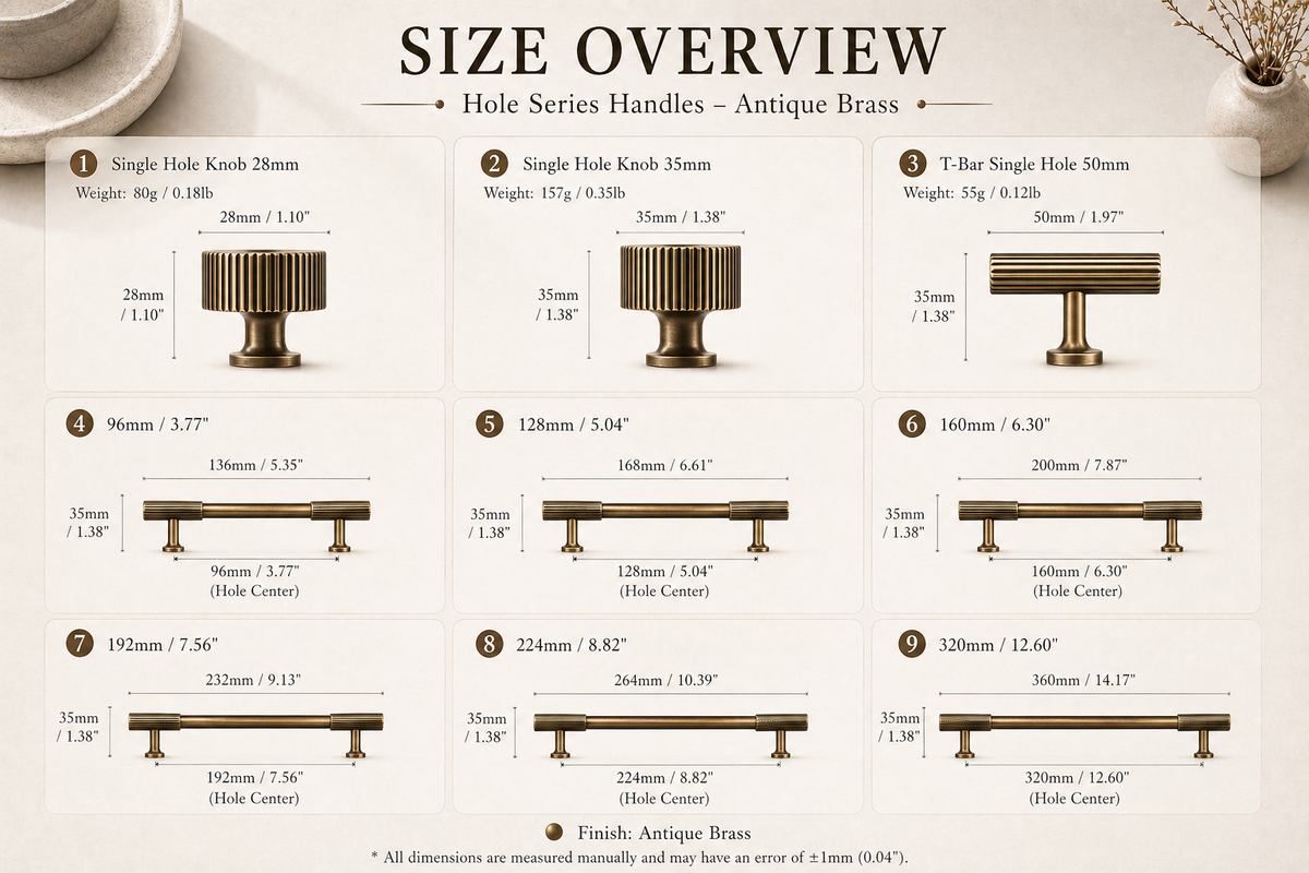 Brass Cabinet Handles with Fluted Ends
