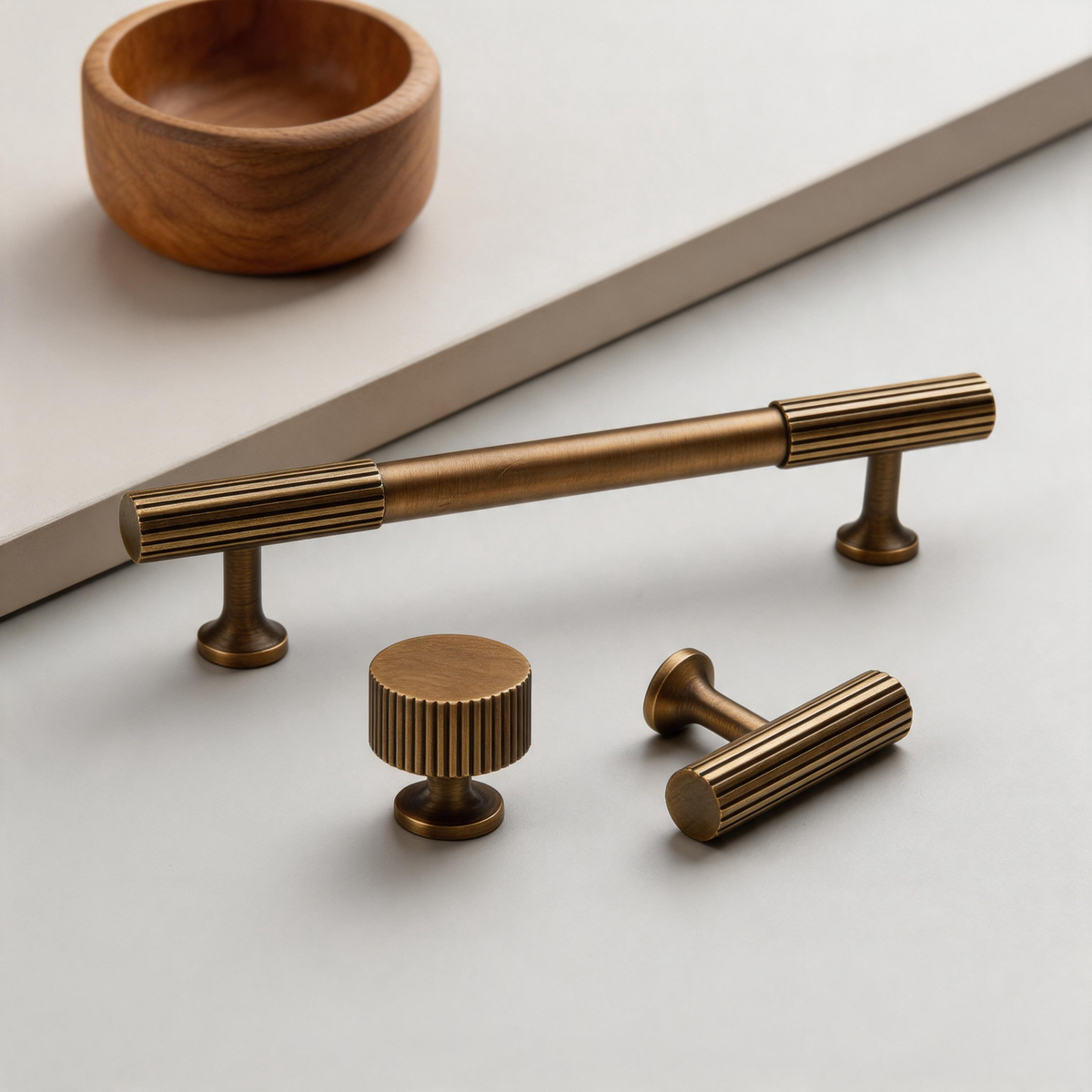 Brass Cabinet Handles with Fluted Ends