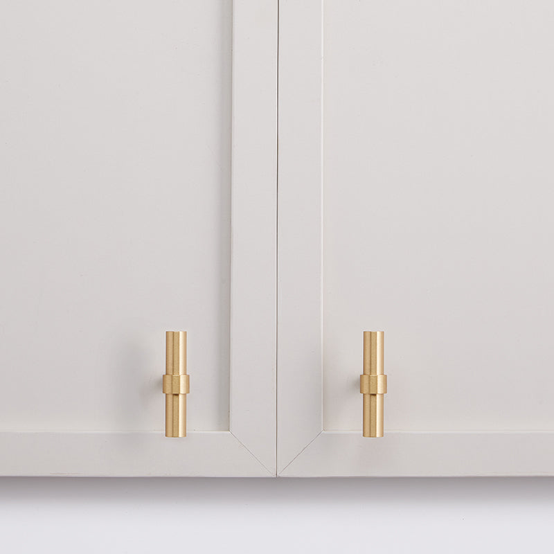 Brass Cabinet Handles & T-Bar Knobs with Collar Details