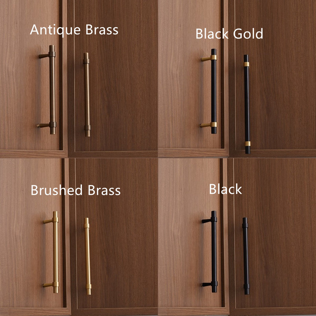 Brass Cabinet Handles & T-Bar Knobs with Collar Details