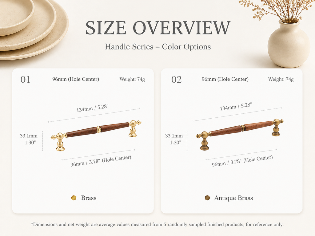 Brass Cabinet Handles & Knobs with Wood-Look Accents