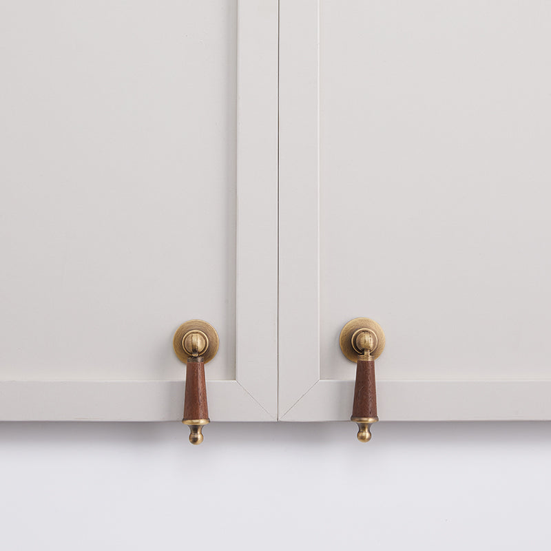 Brass Cabinet Handles & Knobs with Wood-Look Accents
