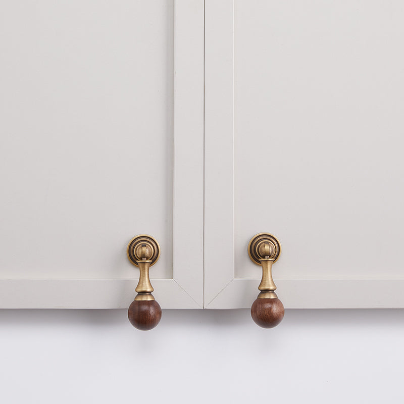 Brass Cabinet Handles & Knobs with Wood-Look Accents
