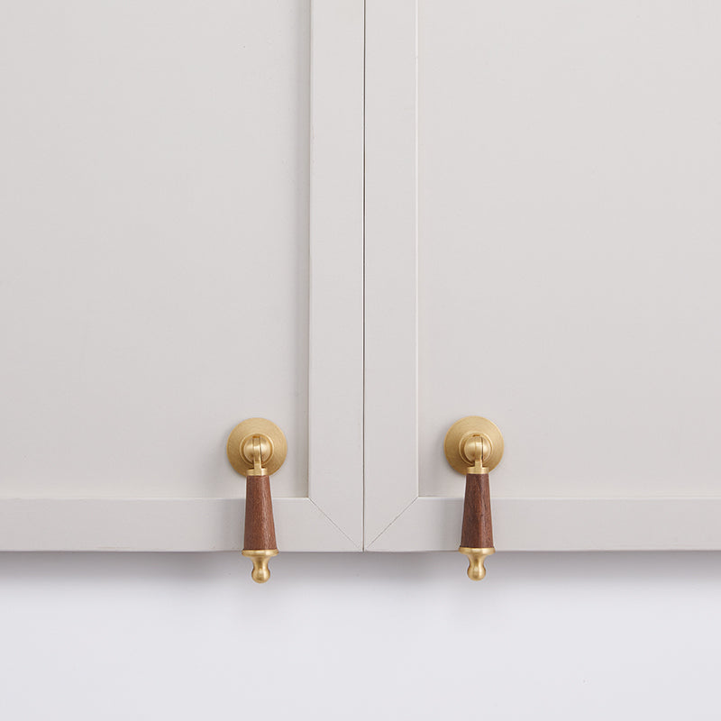Brass Cabinet Handles & Knobs with Wood-Look Accents