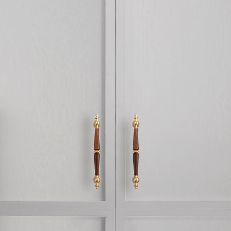 Brass Cabinet Handles & Knobs with Wood-Look Accents