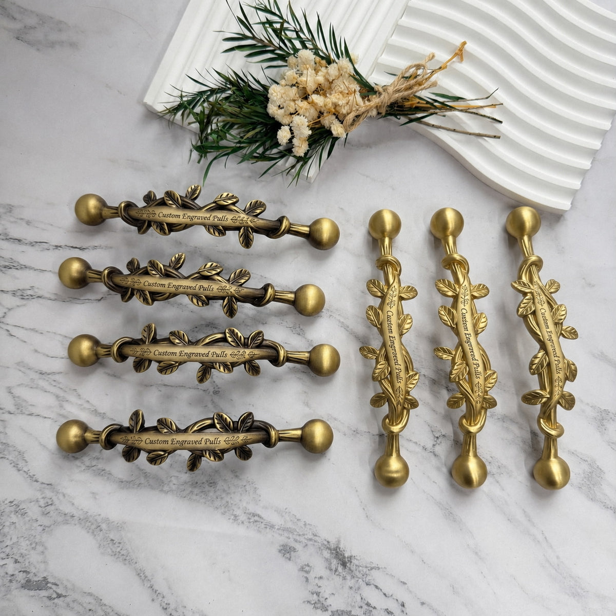 Brass Leaf Cabinet Handles – Twisted Vine Drawer Pulls