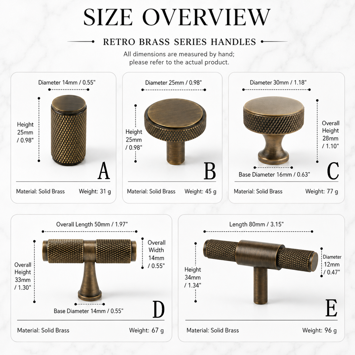 Knurled Brass Cabinet Handles & Matching Knobs