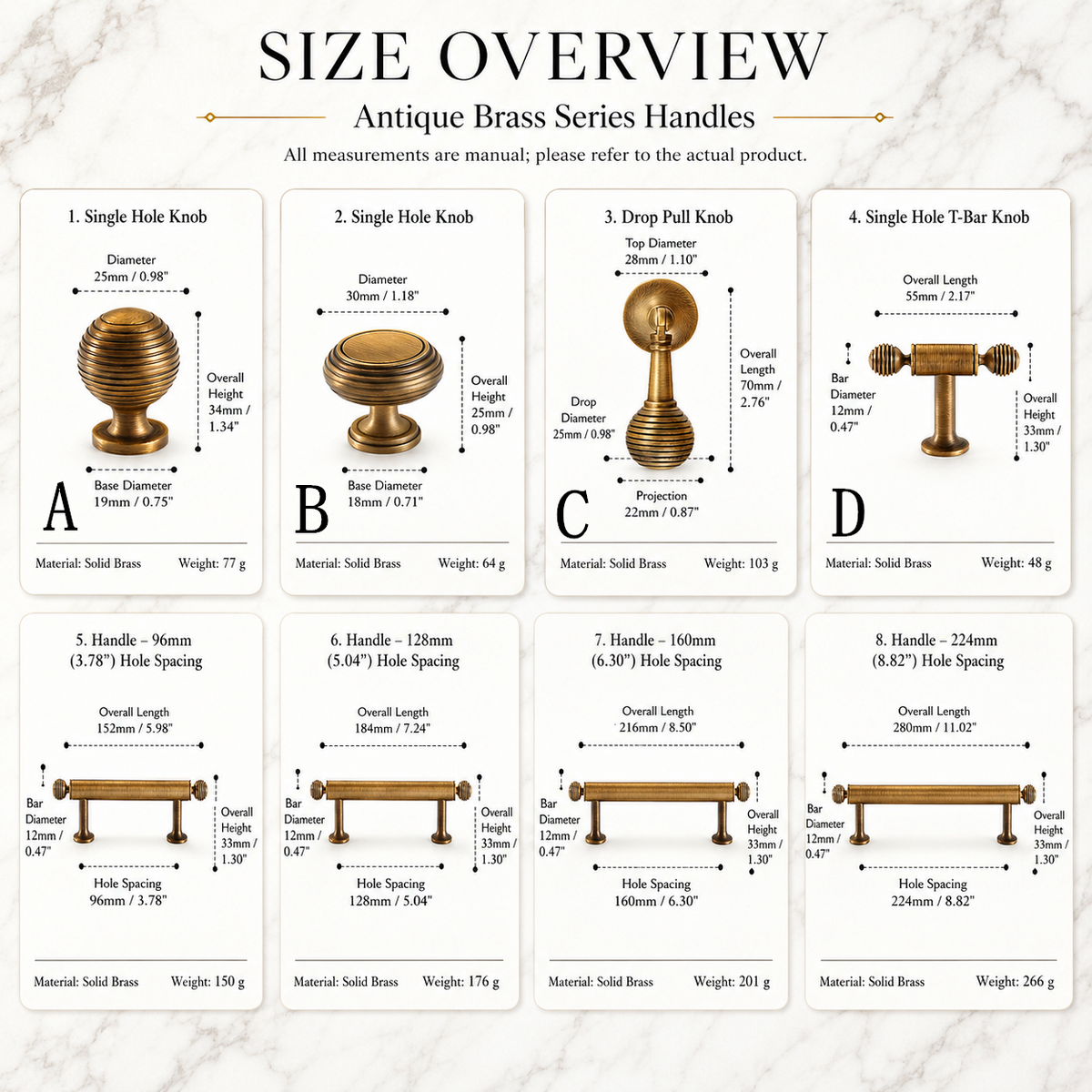 Brass Cabinet Handles & Beehive Knobs