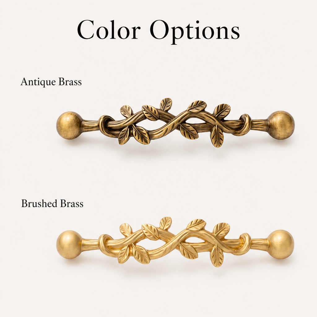 Brass Leaf Cabinet Handles – Twisted Vine Drawer Pulls