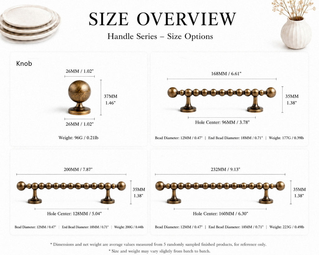 Beaded Brass Cabinet Handles with Ball Finials