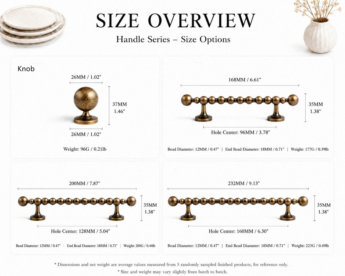 Beaded Brass Cabinet Handles with Ball Finials