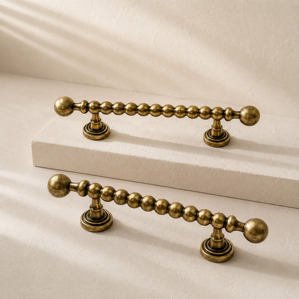 Beaded Brass Cabinet Handles with Ball Finials