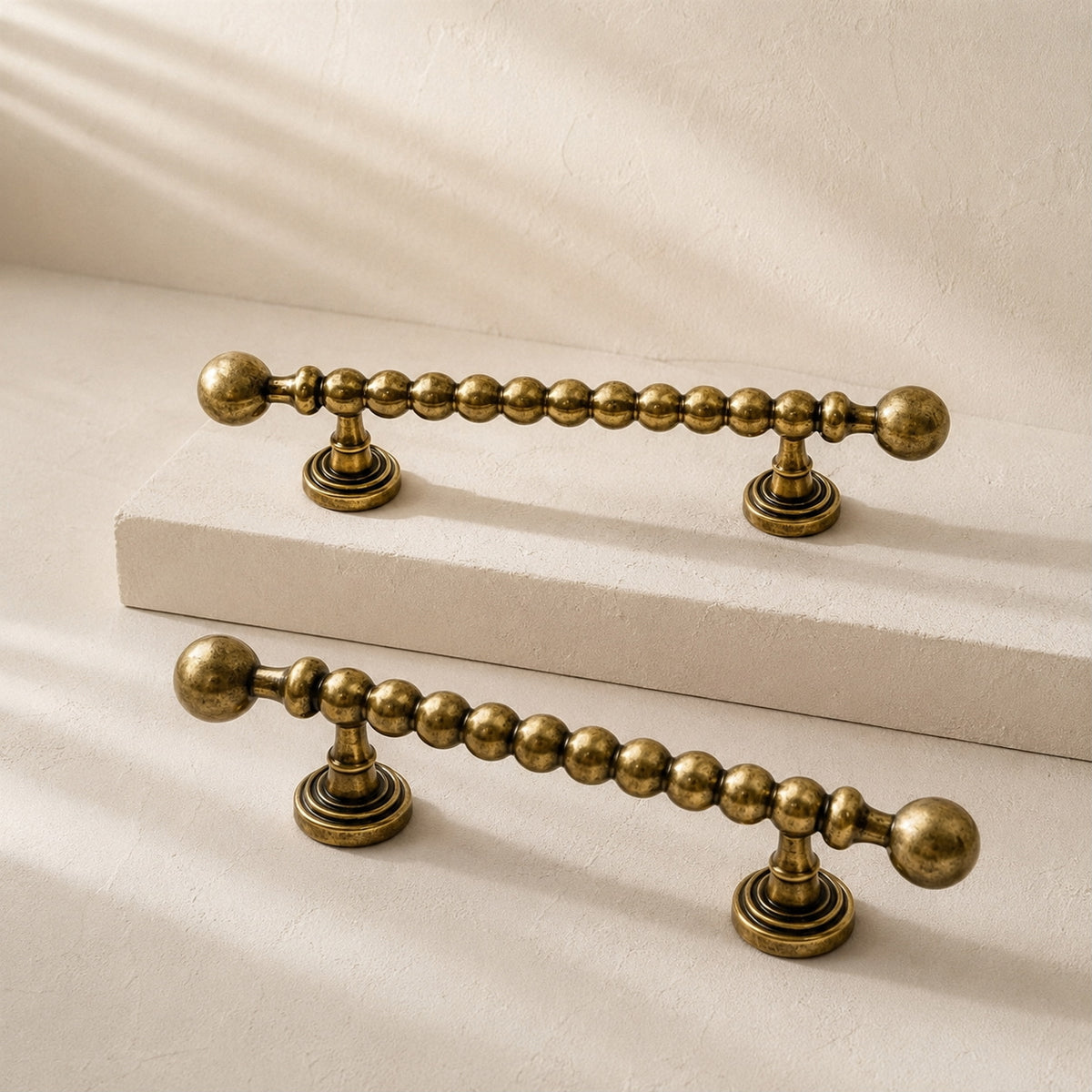 Beaded Brass Cabinet Handles with Ball Finials