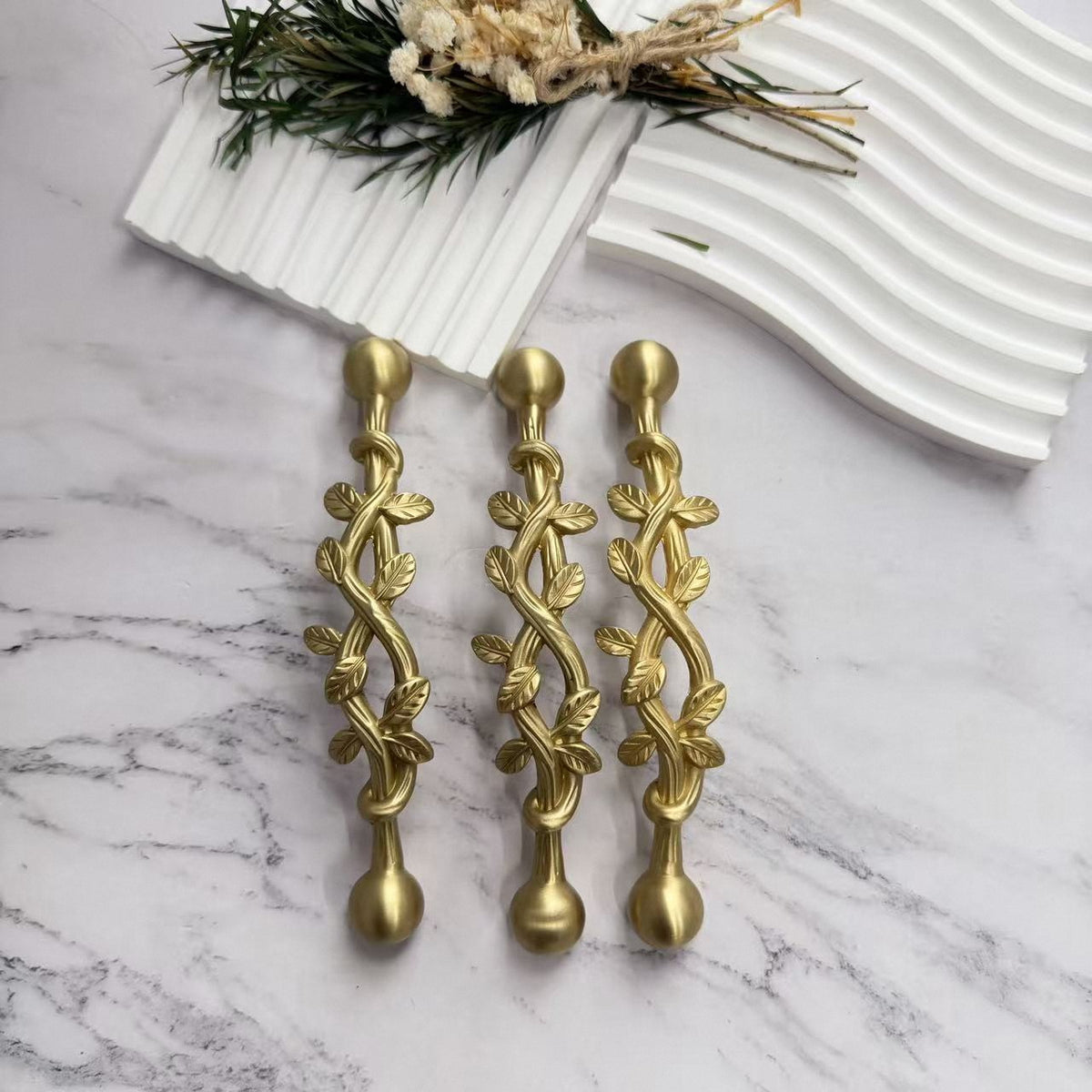 Brass Leaf Cabinet Handles – Twisted Vine Drawer Pulls