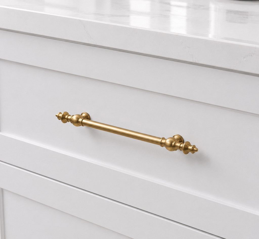 Ornate Brass Cabinet Handles with Bud Finials