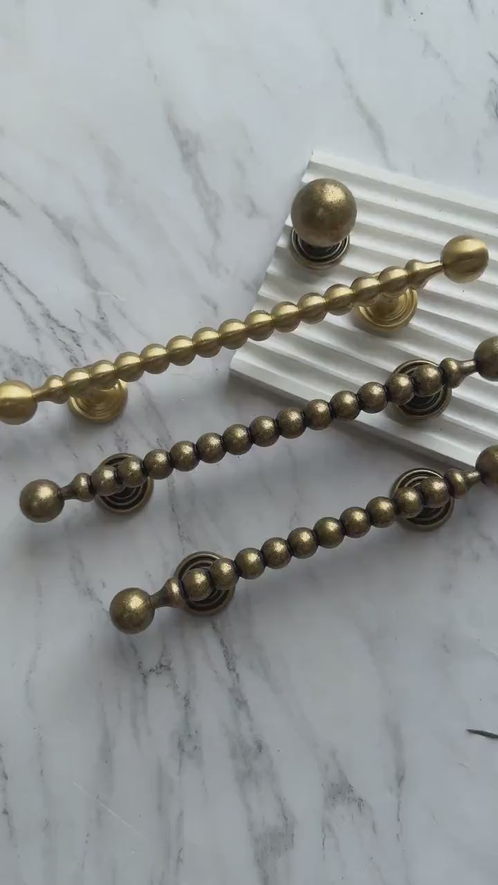 Beaded Brass Cabinet Handles with Ball Finials