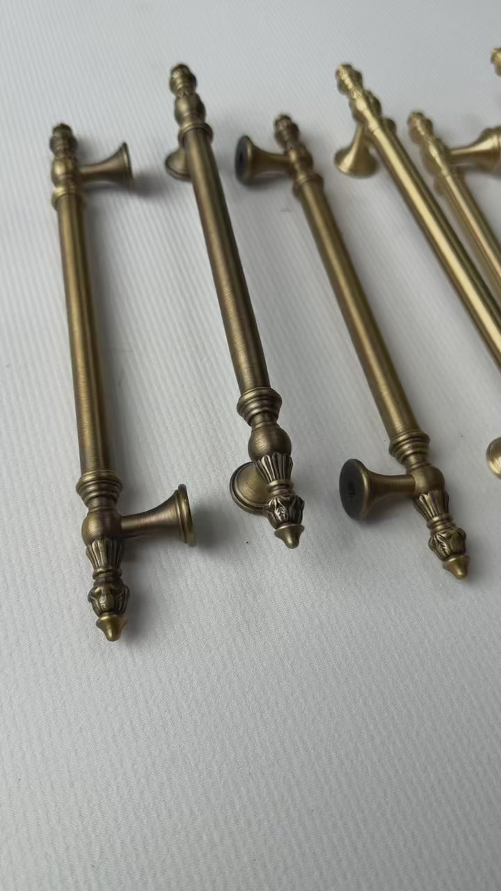 Ornate Brass Cabinet Handles with Bud Finials
