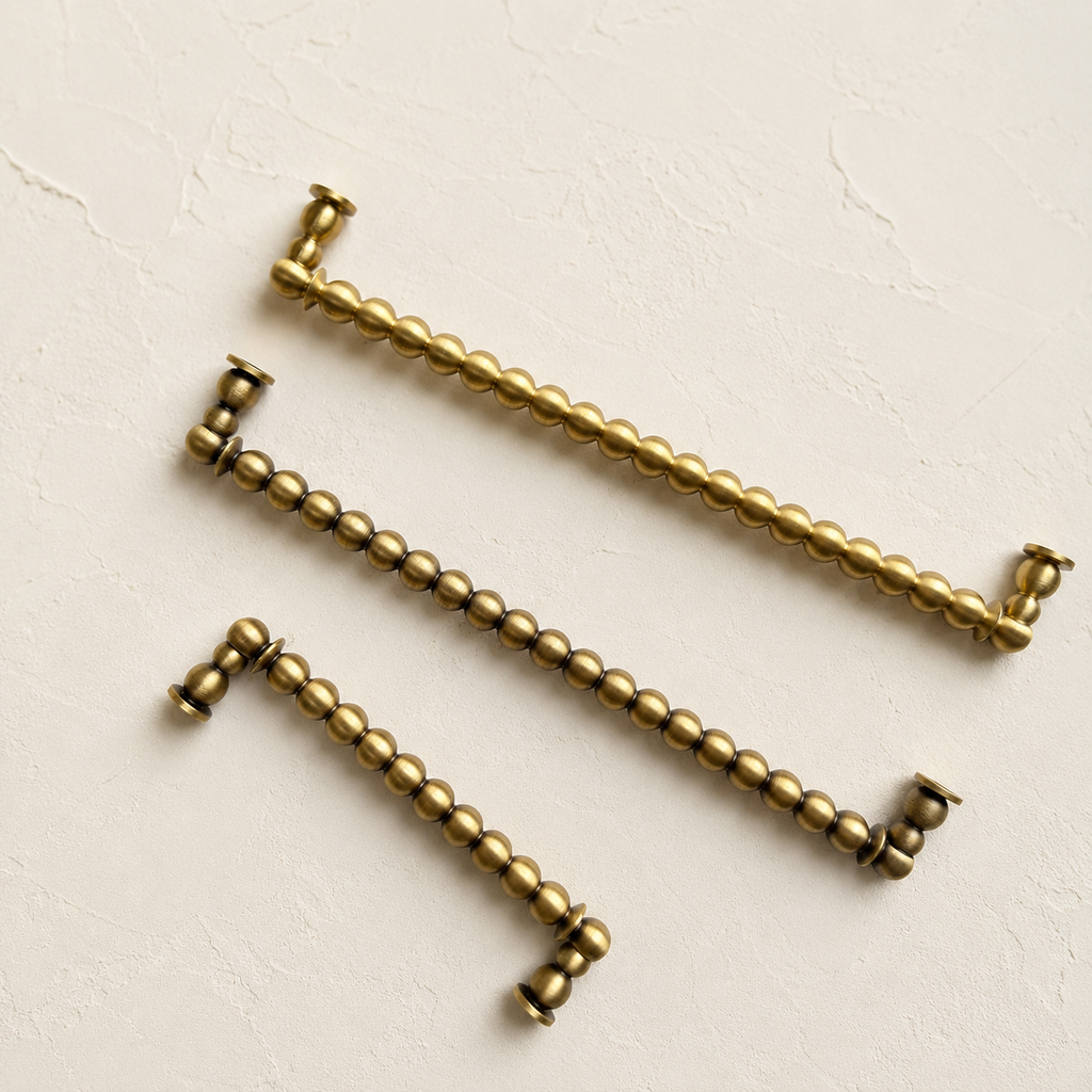 Beaded Brass Cabinet Handles with Round Bases