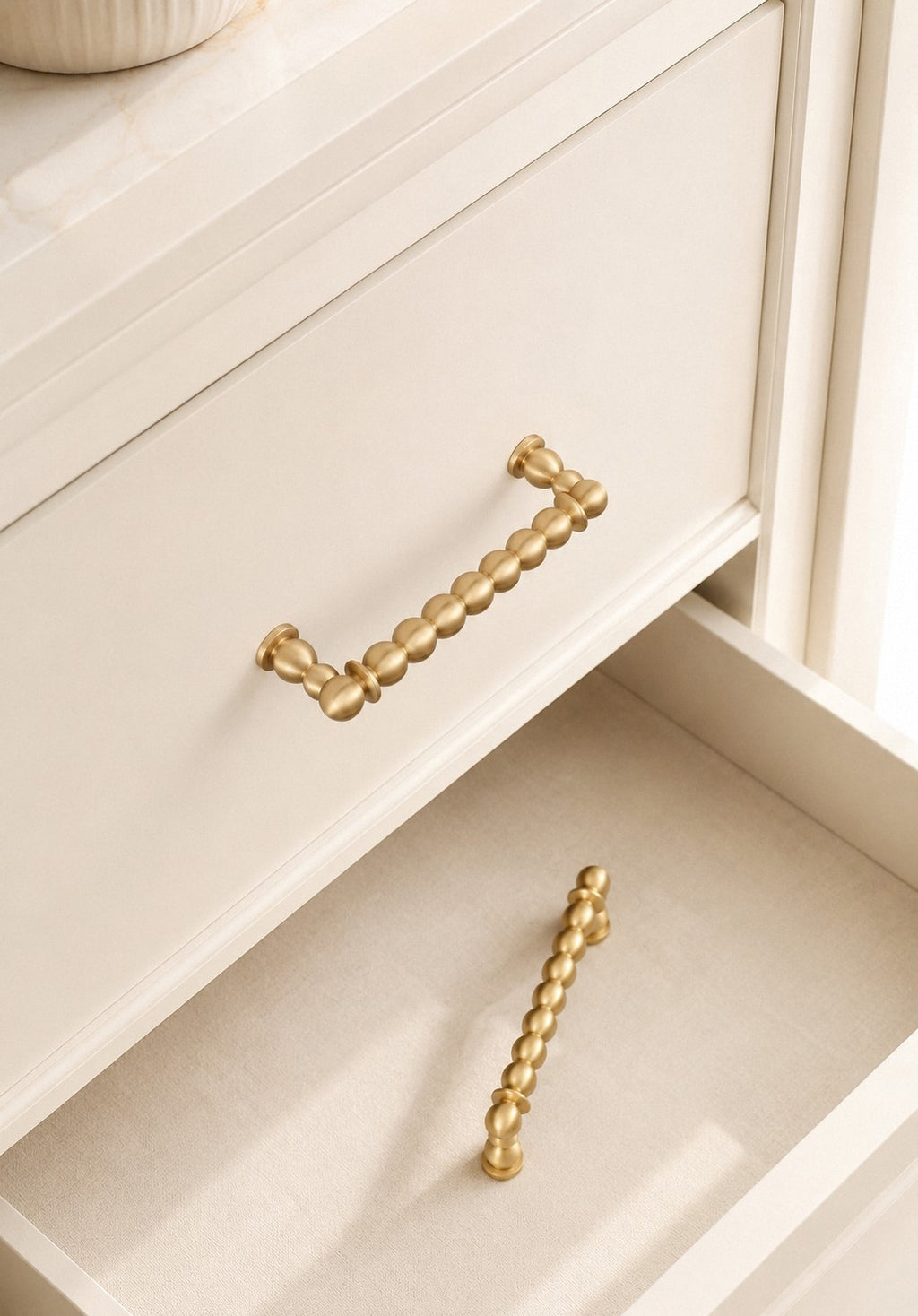 Beaded Brass Cabinet Handles with Round Bases