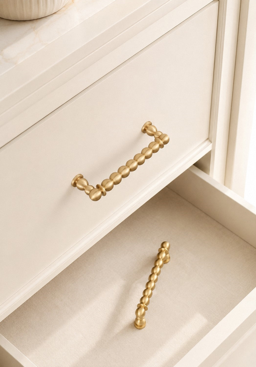 Beaded Brass Cabinet Handles with Round Bases
