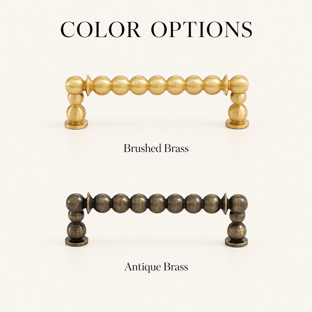 Beaded Brass Cabinet Handles with Round Bases