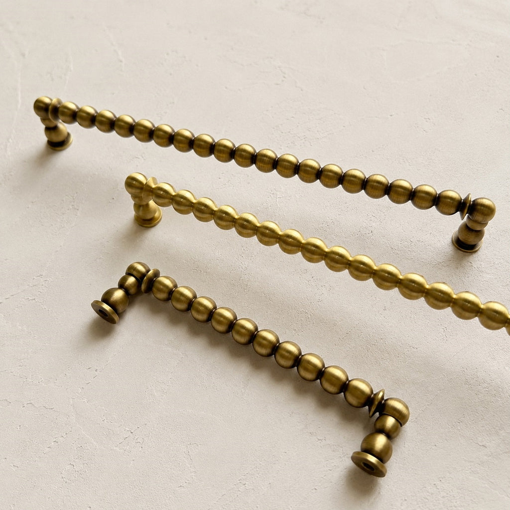 Beaded Brass Cabinet Handles with Round Bases