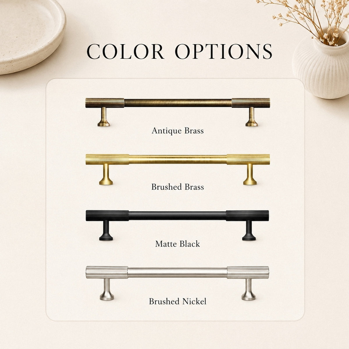 Brass Cabinet Handles with Fluted Ends
