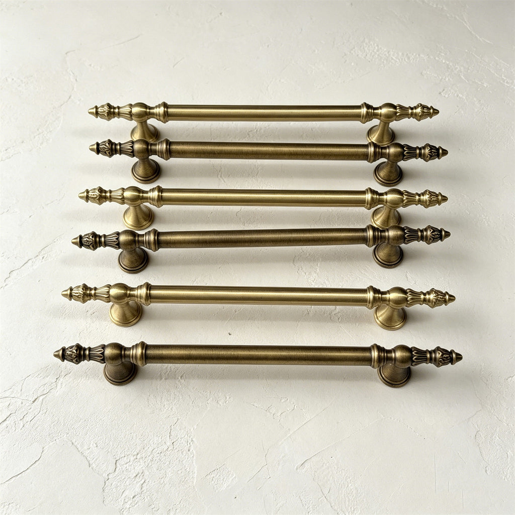 Ornate Brass Cabinet Handles with Bud Finials