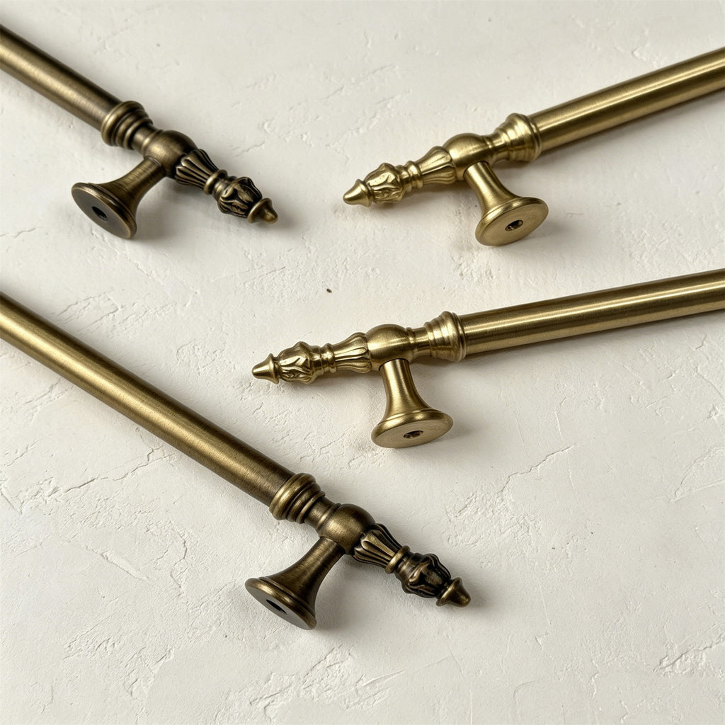 Ornate Brass Cabinet Handles with Bud Finials