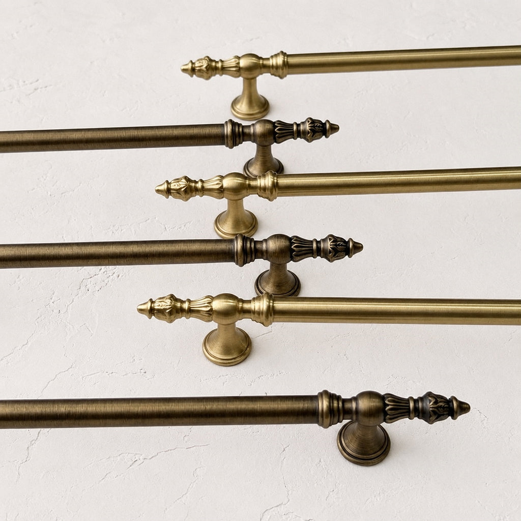 Ornate Brass Cabinet Handles with Bud Finials