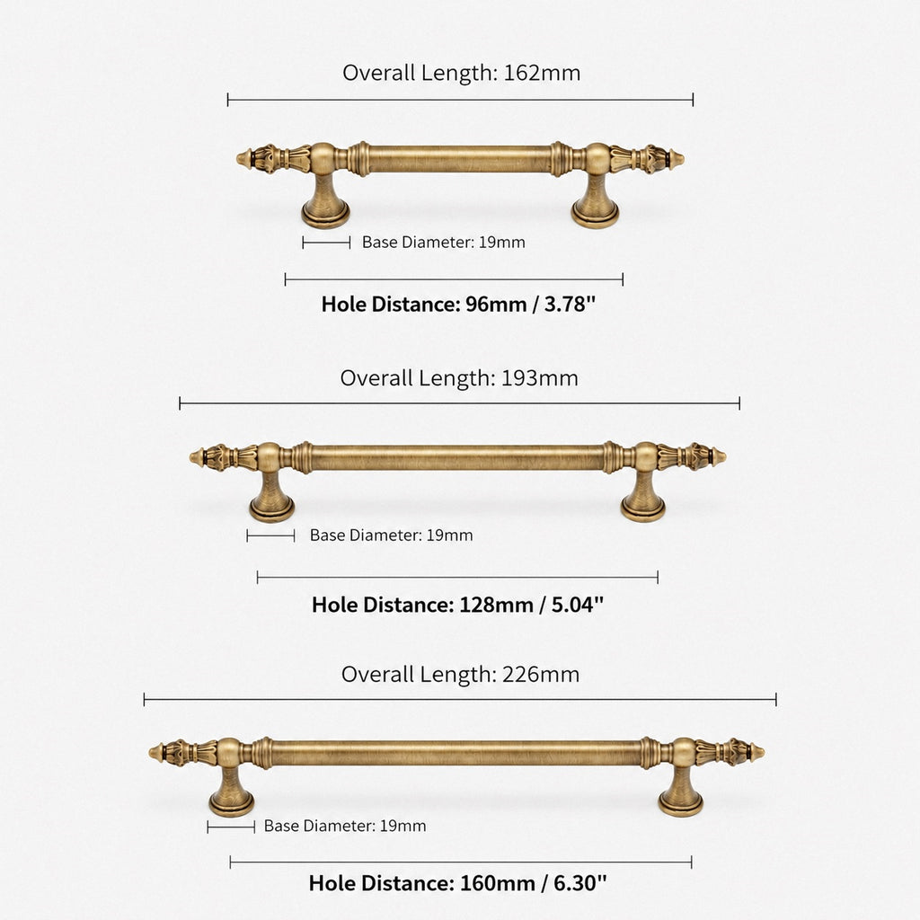 Ornate Brass Cabinet Handles with Bud Finials