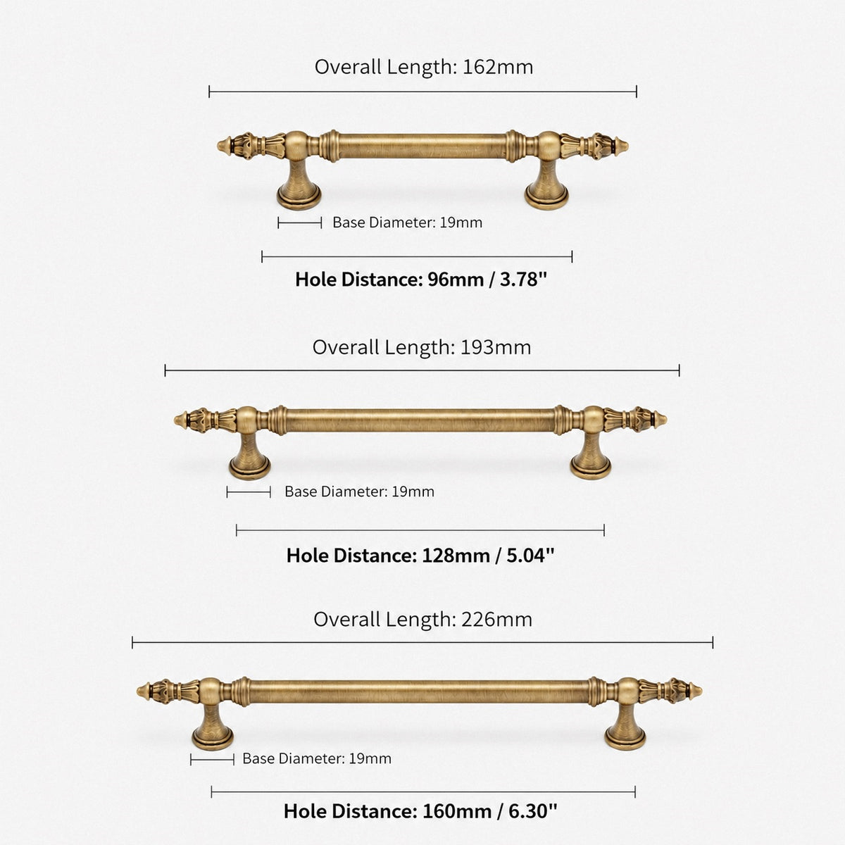 Ornate Brass Cabinet Handles with Bud Finials